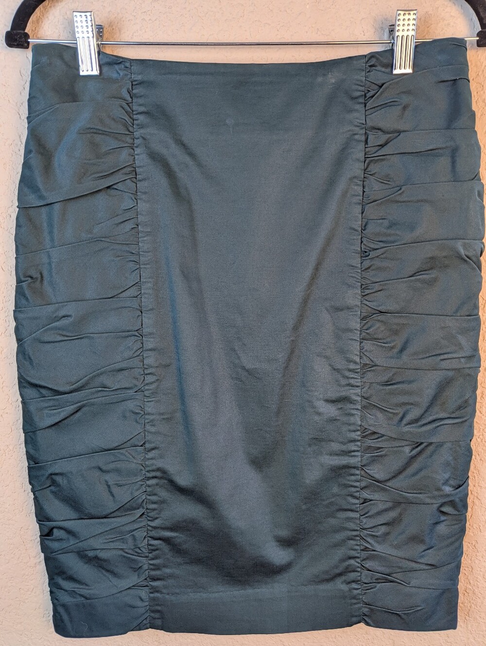 Anthropologie Cartonnier Ruched Pencil Skirt Size 4 Deep Teal Stretch Cotton